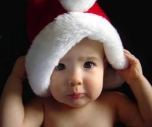yapboz Bir çocuk Noel Baba şapkalı